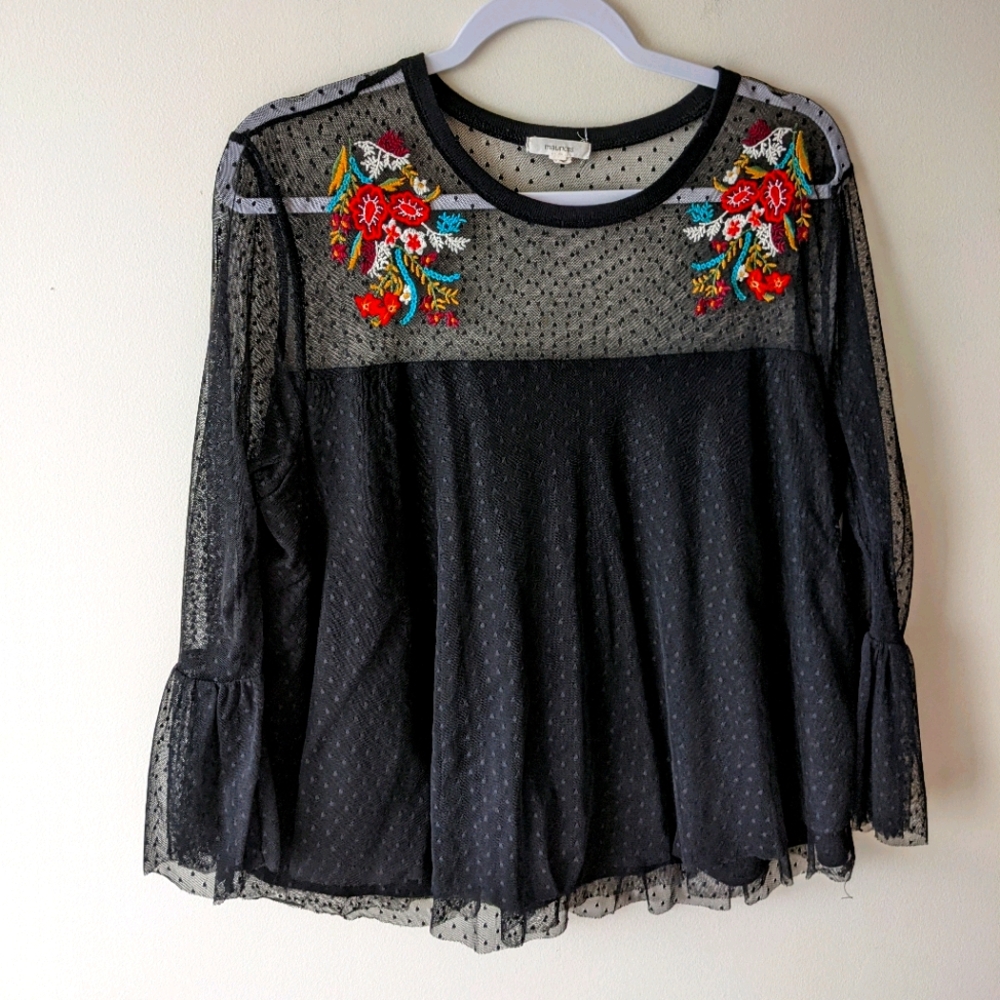 Maurice's Sheer Blouse with Embroidery